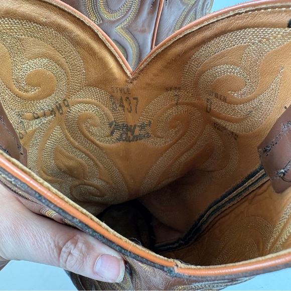 Vintage Tony Lama Brown Smooth Ostrich Leather Cowboy Boots 8437 Mens Size 7 D - Picture 15 of 16